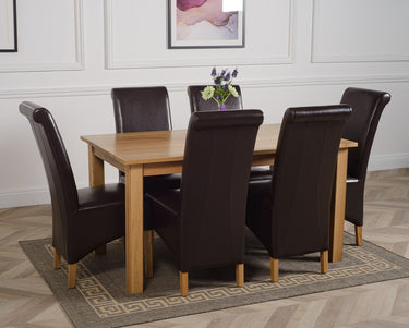 Oslo 150 x 90cm Medium Oak Dining Set with 6 Montana Brown Leather Chairs
