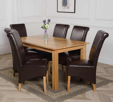 Oslo 150 x 90cm Medium Oak Dining Set with 6 Montana Brown Leather Chairs