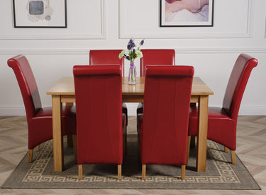 Oslo 150 x 90cm Medium Oak Dining Set with 6 Montana Burgundy Leather Chairs