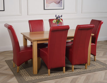 Oslo 150 x 90cm Medium Oak Dining Set with 6 Montana Burgundy Leather Chairs