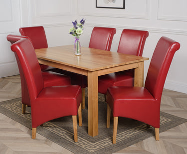 Oslo 150 x 90cm Medium Oak Dining Set with 6 Montana Burgundy Leather Chairs