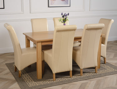 Oslo 150 x 90cm Medium Oak Dining Set with 6 Montana Ivory Leather Chairs