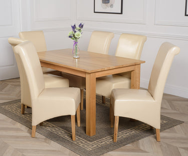 Oslo 150 x 90cm Medium Oak Dining Set with 6 Montana Ivory Leather Chairs