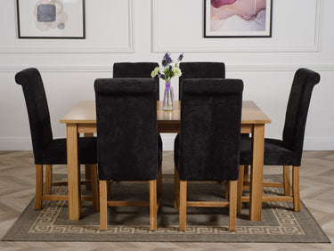 Oslo 150 x 90cm Medium Oak Dining Set with 6 Washington Black Fabric Chairs