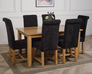 Oslo 150 x 90cm Medium Oak Dining Set with 6 Washington Black Fabric Chairs
