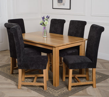 Oslo 150 x 90cm Medium Oak Dining Set with 6 Washington Black Fabric Chairs