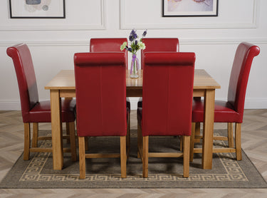Oslo 150 x 90cm Medium Oak Dining Set with 6 Washington Burgundy Leather Chairs