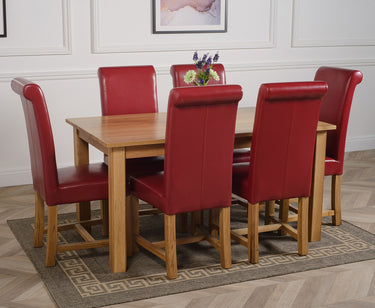 Oslo 150 x 90cm Medium Oak Dining Set with 6 Washington Burgundy Leather Chairs