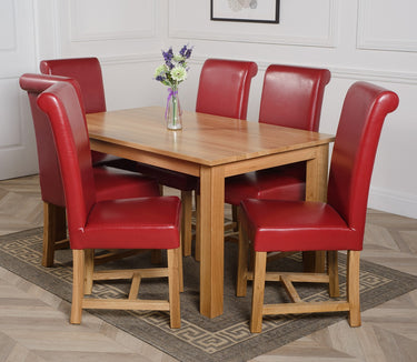 Oslo 150 x 90cm Medium Oak Dining Set with 6 Washington Burgundy Leather Chairs