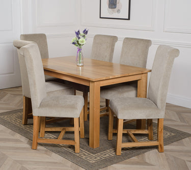 Oslo 150 x 90cm Medium Oak Dining Set with 6 Washington Grey Fabric Chairs