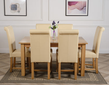 Oslo 150 x 90cm Medium Oak Dining Set with 6 Washington Ivory Leather Chairs