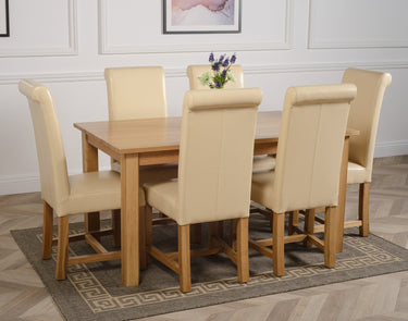 Oslo 150 x 90cm Medium Oak Dining Set with 6 Washington Ivory Leather Chairs