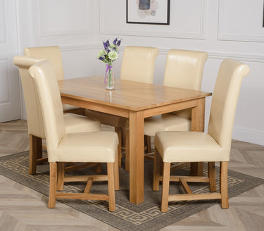 Oslo 150 x 90cm Medium Oak Dining Set with 6 Washington Ivory Leather Chairs