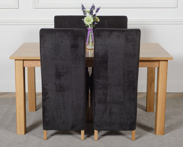 Oslo 150 x 90cm Medium Oak Dining Set with 4 Lola Black Fabric Chairs