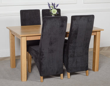 Oslo 150 x 90cm Medium Oak Dining Set with 4 Lola Black Fabric Chairs