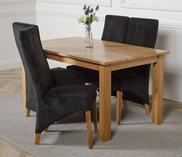 Oslo 150 x 90cm Medium Oak Dining Set with 4 Lola Black Fabric Chairs