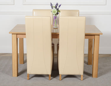 Oslo 150 x 90cm Medium Oak Dining Set with 4 Lola Ivory Leather Chairs