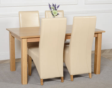 Oslo 150 x 90cm Medium Oak Dining Set with 4 Lola Ivory Leather Chairs
