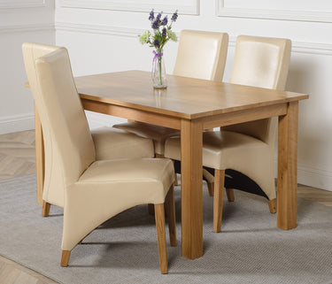 Oslo 150 x 90cm Medium Oak Dining Set with 4 Lola Ivory Leather Chairs