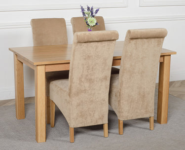 Oslo 150 x 90cm Medium Oak Dining Set with 4 Montana Beige Fabric Chairs