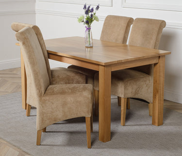 Oslo 150 x 90cm Medium Oak Dining Set with 4 Montana Beige Fabric Chairs