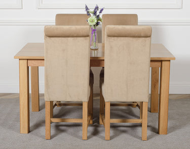 Oslo 150 x 90cm Medium Oak Dining Set with 4 Washington Beige Fabric Chairs