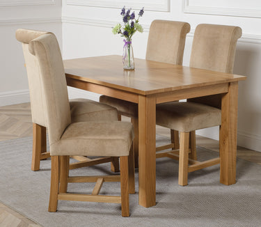 Oslo 150 x 90cm Medium Oak Dining Set with 4 Washington Beige Fabric Chairs