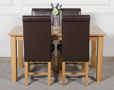 Oslo 150 x 90cm Medium Oak Dining Set with 4 Washington Brown Leather Chairs