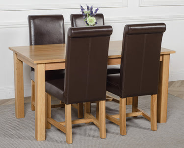 Oslo 150 x 90cm Medium Oak Dining Set with 4 Washington Brown Leather Chairs