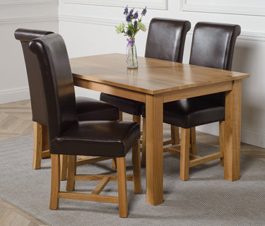 Oslo 150 x 90cm Medium Oak Dining Set with 4 Washington Brown Leather Chairs