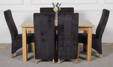 Oslo 150 x 90cm Medium Oak Dining Set with 6 Lola Black Fabric Chairs