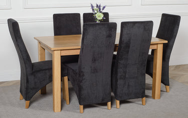 Oslo 150 x 90cm Medium Oak Dining Set with 6 Lola Black Fabric Chairs