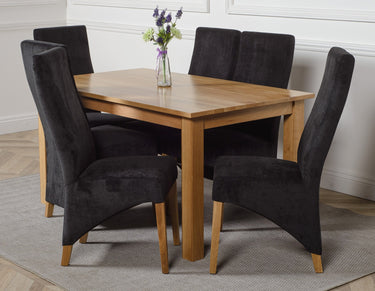 Oslo 150 x 90cm Medium Oak Dining Set with 6 Lola Black Fabric Chairs