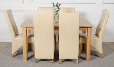 Oslo 150 x 90cm Medium Oak Dining Set with 6 Lola Ivory Leather Chairs