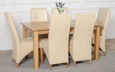 Oslo 150 x 90cm Medium Oak Dining Set with 6 Lola Ivory Leather Chairs