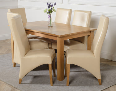 Oslo 150 x 90cm Medium Oak Dining Set with 6 Lola Ivory Leather Chairs