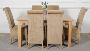 Oslo 150 x 90cm Medium Oak Dining Set with 6 Montana Beige Fabric Chairs