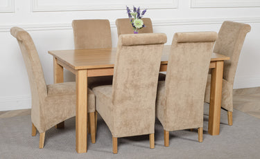 Oslo 150 x 90cm Medium Oak Dining Set with 6 Montana Beige Fabric Chairs