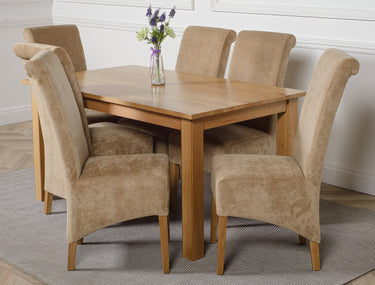 Oslo 150 x 90cm Medium Oak Dining Set with 6 Montana Beige Fabric Chairs