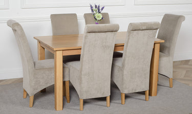 Oslo 150 x 90cm Medium Oak Dining Set with 6 Montana Grey Fabric Chairs