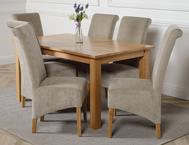 Oslo 150 x 90cm Medium Oak Dining Set with 6 Montana Grey Fabric Chairs