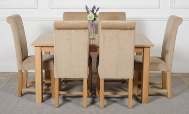 Oslo 150 x 90cm Medium Oak Dining Set with 6 Washington Beige Fabric Chairs