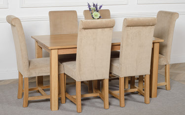 Oslo 150 x 90cm Medium Oak Dining Set with 6 Washington Beige Fabric Chairs