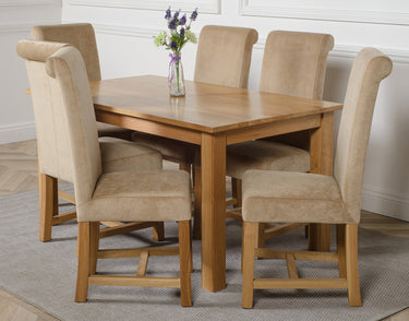 Oslo 150 x 90cm Medium Oak Dining Set with 6 Washington Beige Fabric Chairs