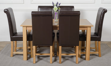 Oslo 150 x 90cm Medium Oak Dining Set with 6 Washington Brown Leather Chairs