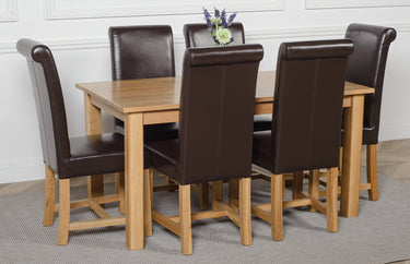 Oslo 150 x 90cm Medium Oak Dining Set with 6 Washington Brown Leather Chairs