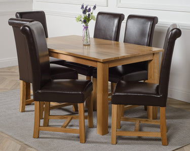 Oslo 150 x 90cm Medium Oak Dining Set with 6 Washington Brown Leather Chairs