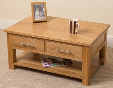Oslo Solid Oak Coffee Table | 2 Drawer
