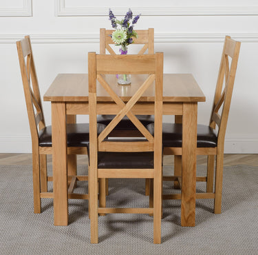 Oslo 90 x 90cm Small Square Oak Dining Set with 4 Berkeley Oak & Brown Leather Chairs