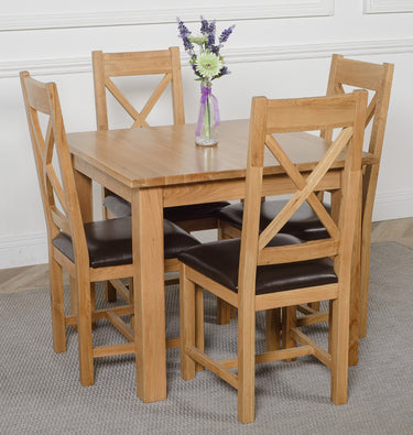 Oslo 90 x 90cm Small Square Oak Dining Set with 4 Berkeley Oak & Brown Leather Chairs